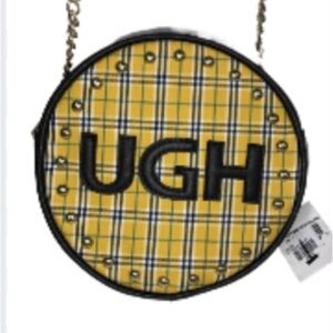 NWT  Olivia Miller UGH Yellow & Black Plaid Round Crossbody With Stud Detail